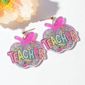 Pink and Multicolor Teacher Earrings